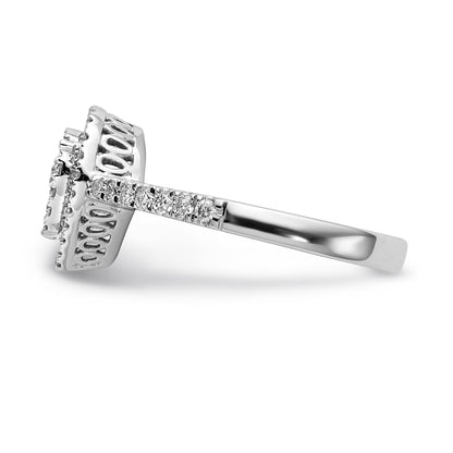 14K Weißgold Diamant-Cluster-Verlobungsring, komplett