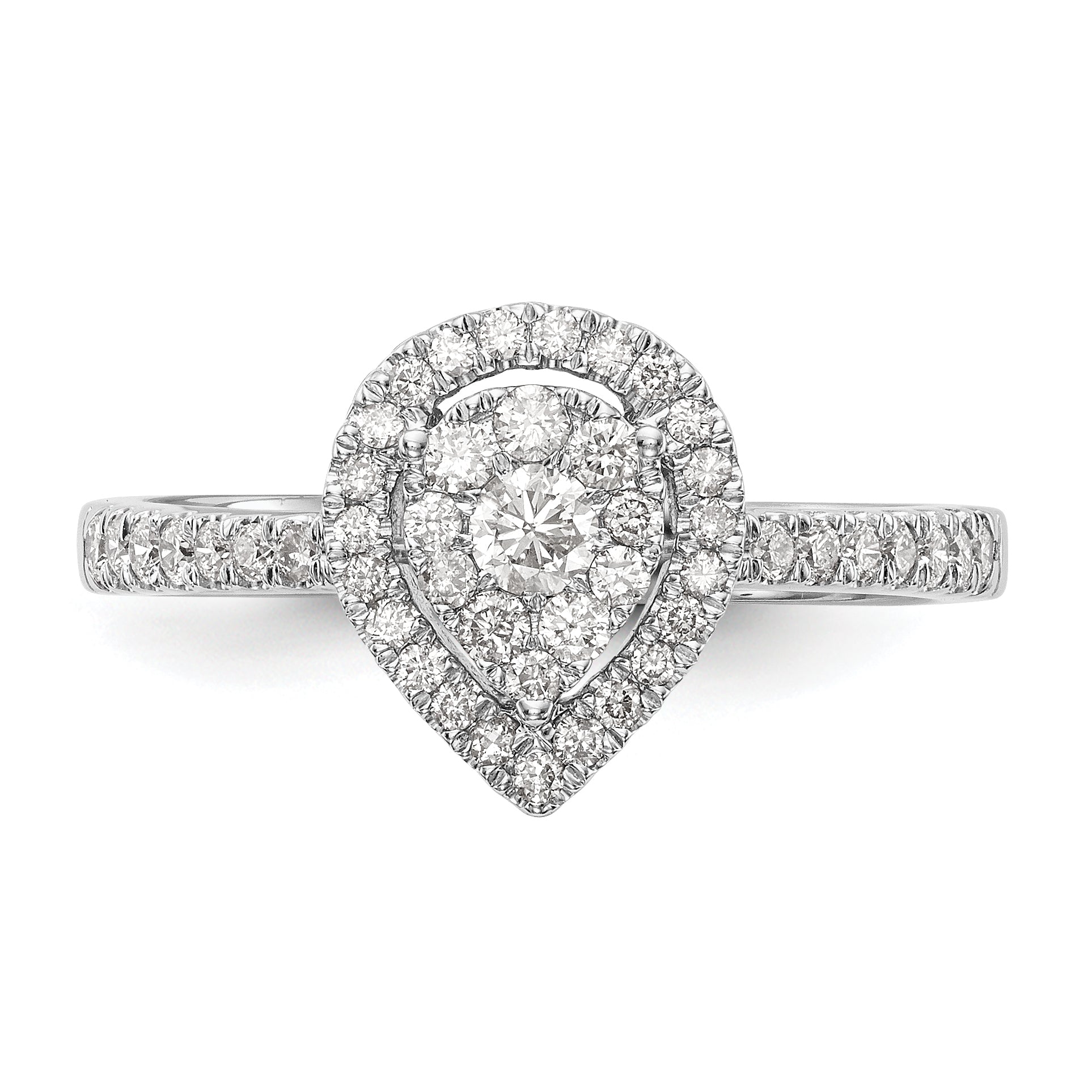 14K Weißgold Diamant-Cluster-Verlobungsring, komplett