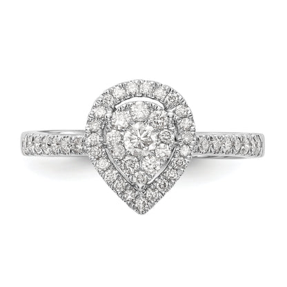 14K Weißgold Diamant-Cluster-Verlobungsring, komplett