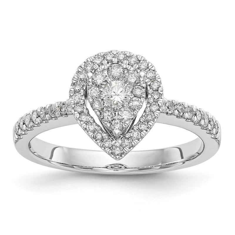14K Weißgold Diamant-Cluster-Verlobungsring, komplett