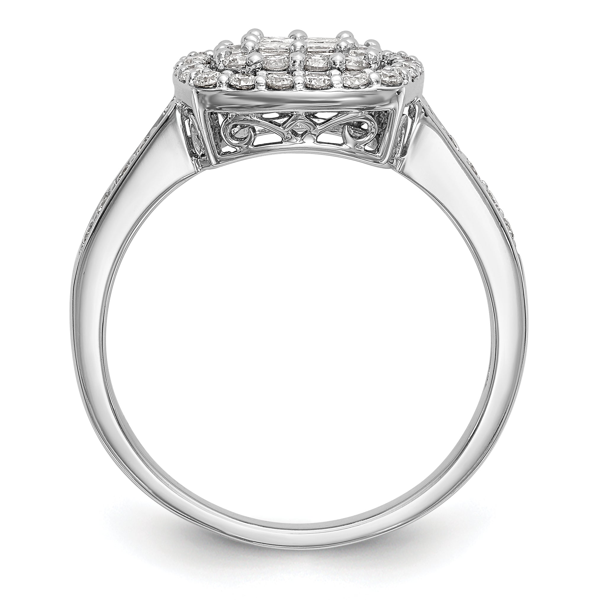 14K Weißgold Diamant-Cluster-Verlobungsring, komplett