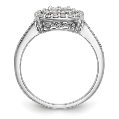 14K Weißgold Diamant-Cluster-Verlobungsring, komplett