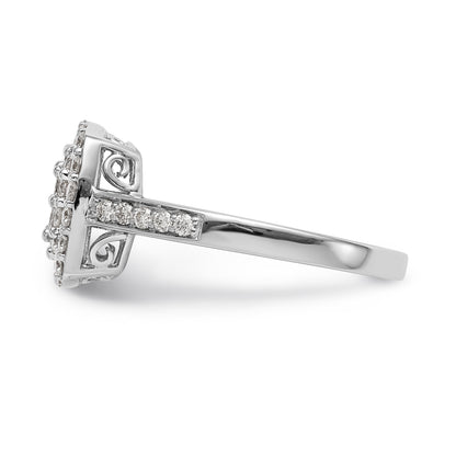 14K Weißgold Diamant-Cluster-Verlobungsring, komplett