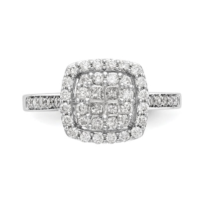 14K Weißgold Diamant-Cluster-Verlobungsring, komplett
