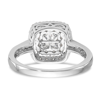 14K Weißgold Diamant-Cluster-Verlobungsring, komplett