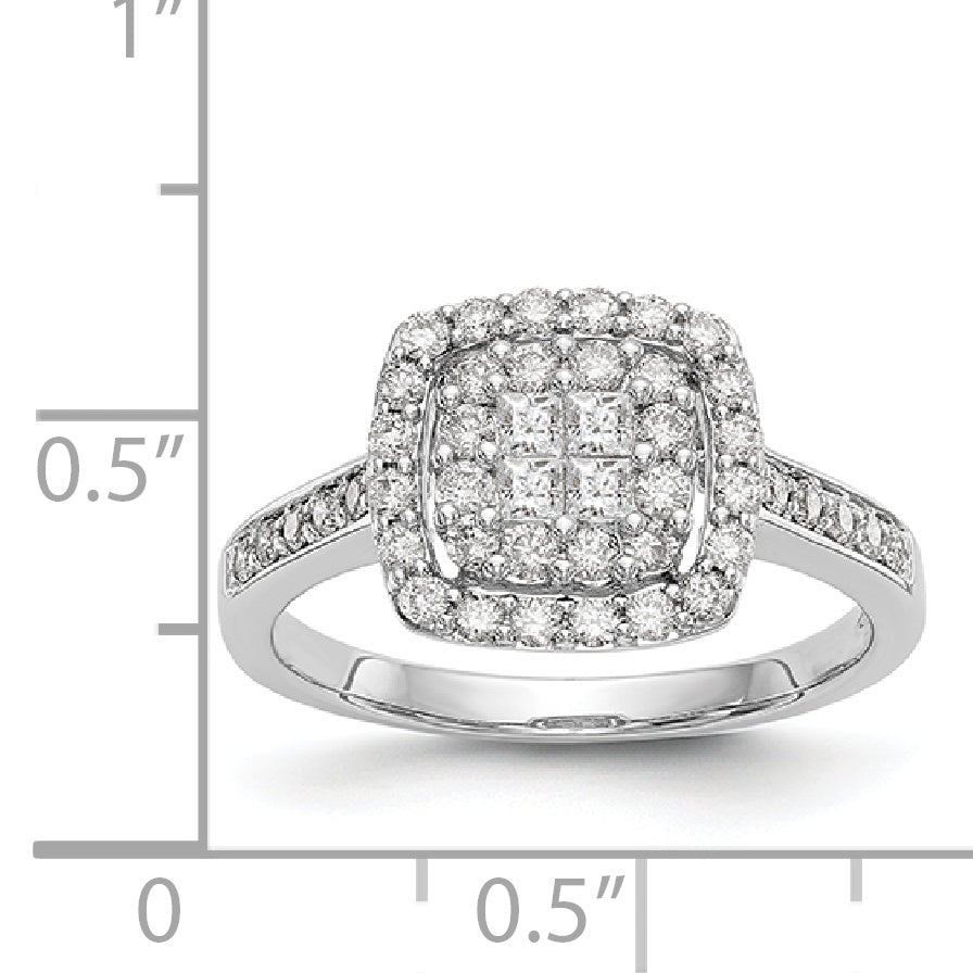 14K Weißgold Diamant-Cluster-Verlobungsring, komplett