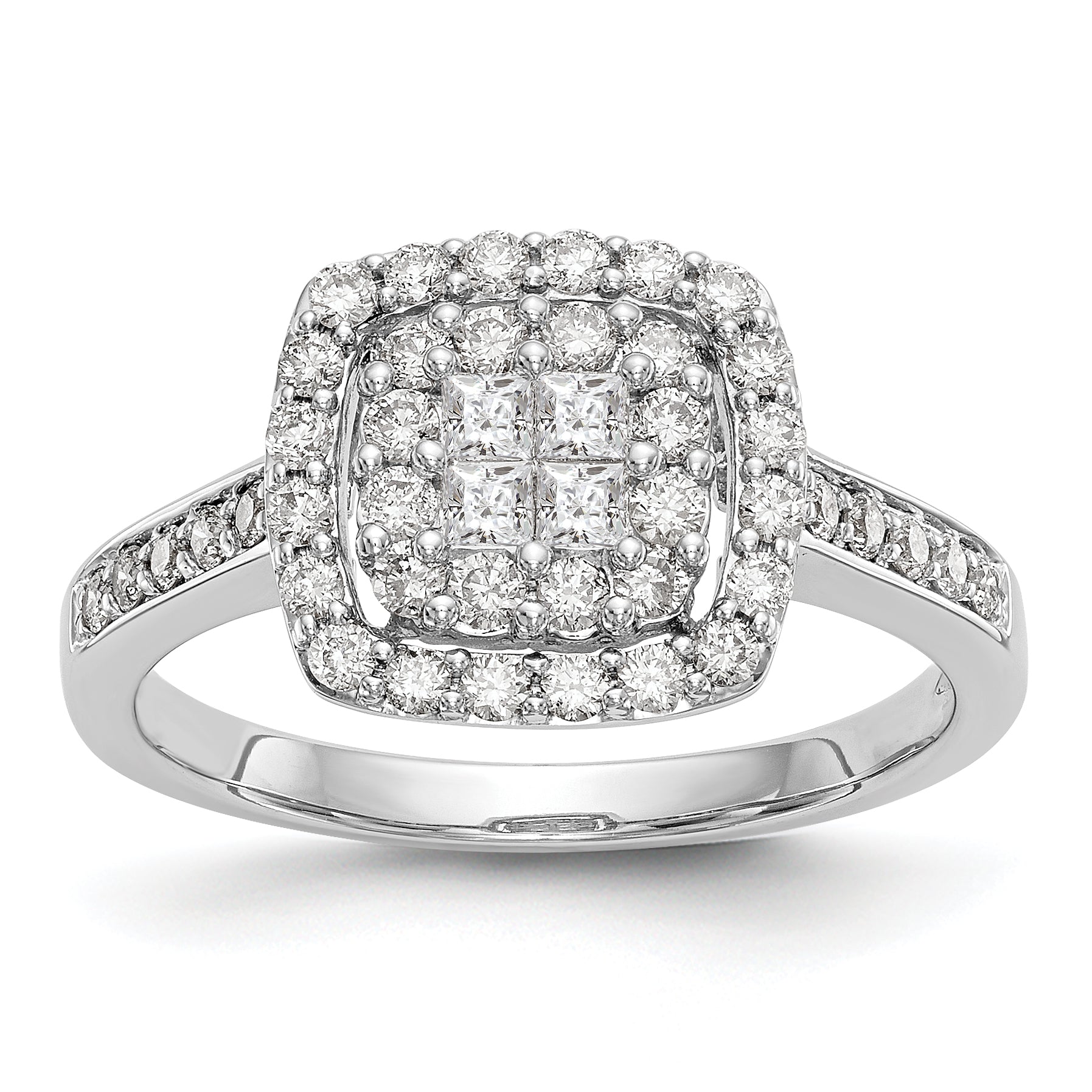 14K Weißgold Diamant-Cluster-Verlobungsring, komplett