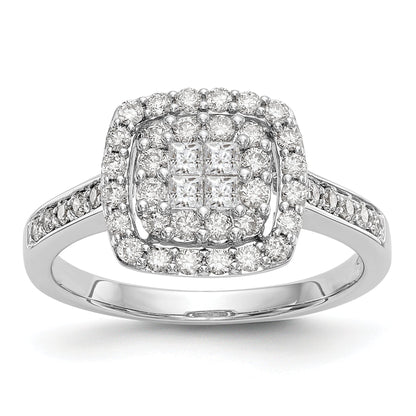 14K Weißgold Diamant-Cluster-Verlobungsring, komplett