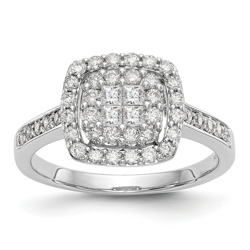 14K Weißgold Diamant-Cluster-Verlobungsring, komplett