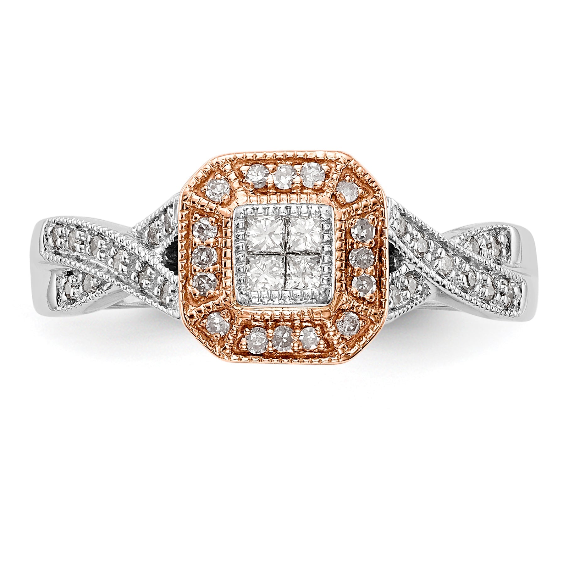 14K Bicolor Verlobungsring mit Diamant-Cluster