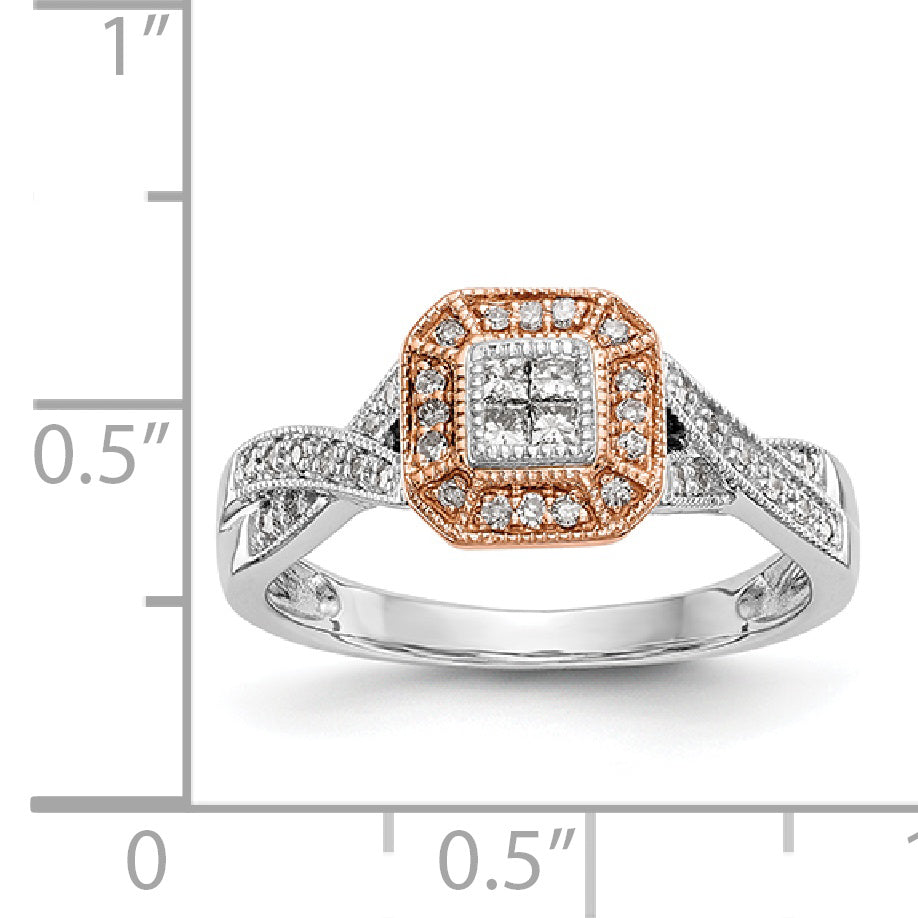 14K Bicolor Verlobungsring mit Diamant-Cluster
