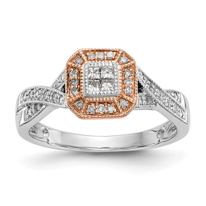 14K Bicolor Verlobungsring mit Diamant-Cluster