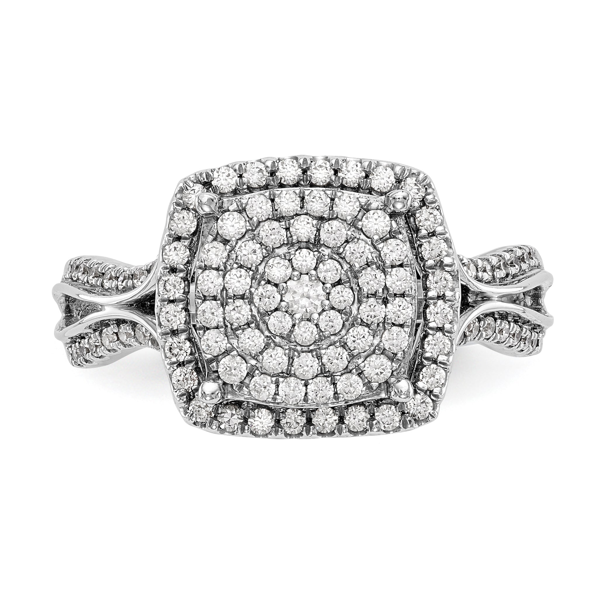 14K Weißgold Ring mit Diamant-Cluster