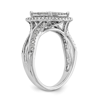 14K Weißgold Ring mit Diamant-Cluster