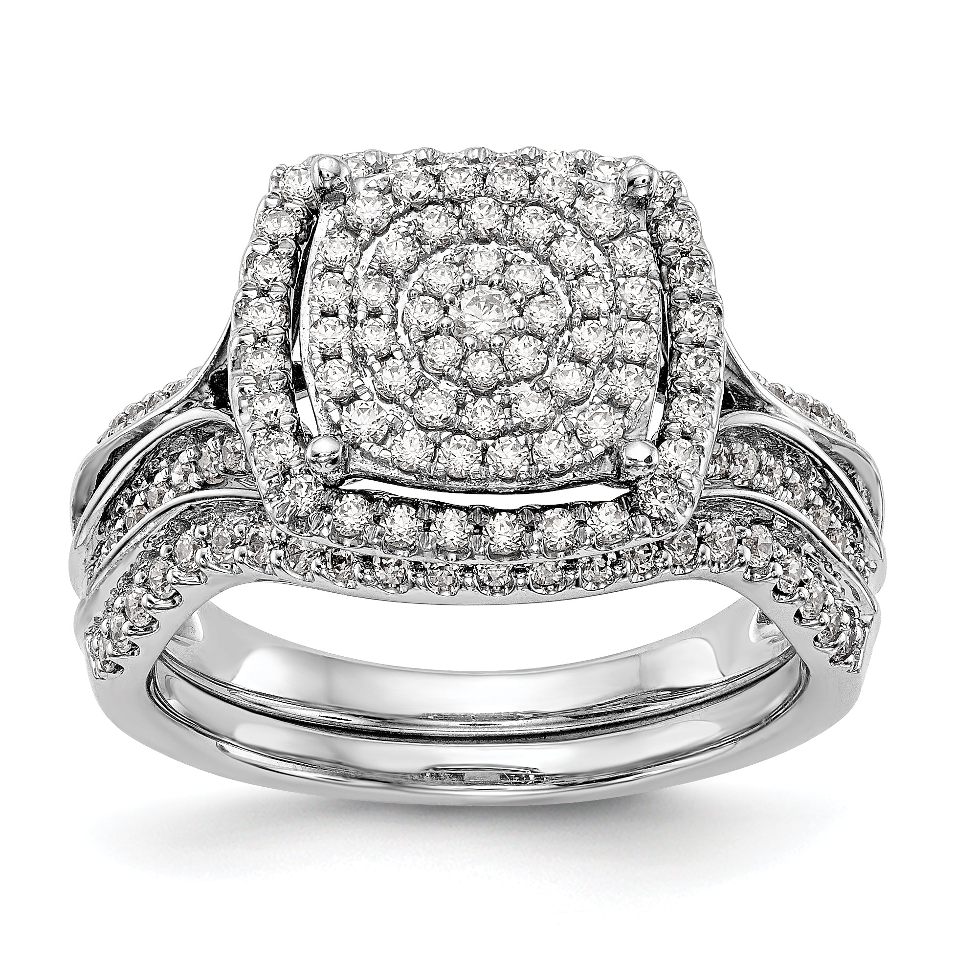 14K Weißgold Ring mit Diamant-Cluster