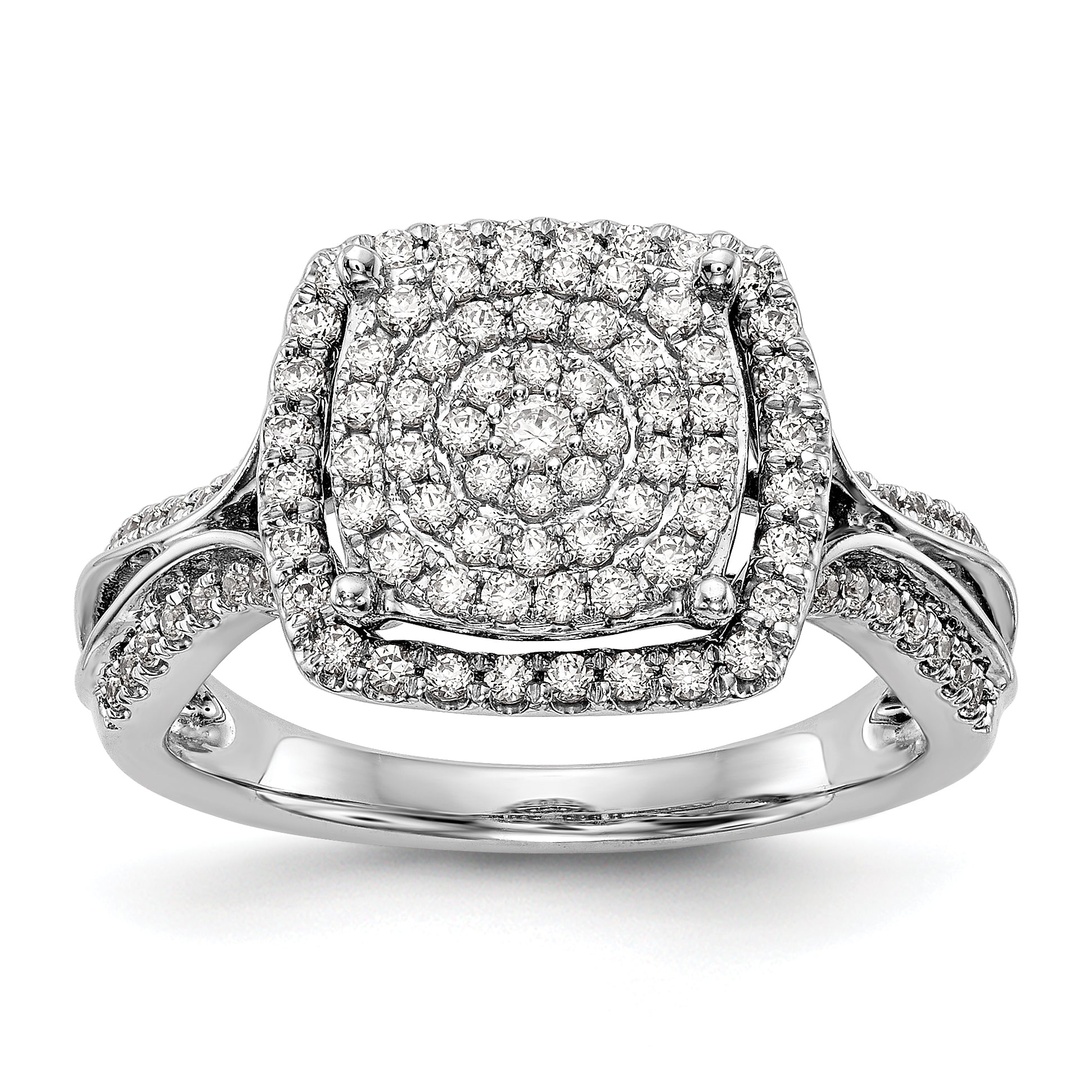 14K Weißgold Ring mit Diamant-Cluster