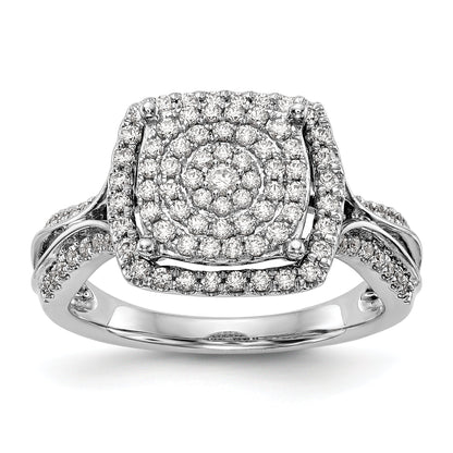 14K Weißgold Ring mit Diamant-Cluster