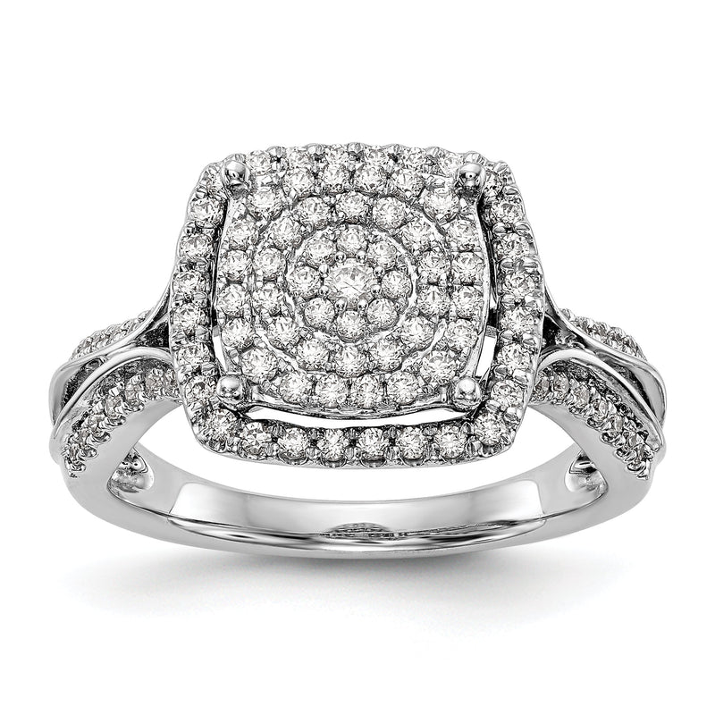14K Weißgold Ring mit Diamant-Cluster