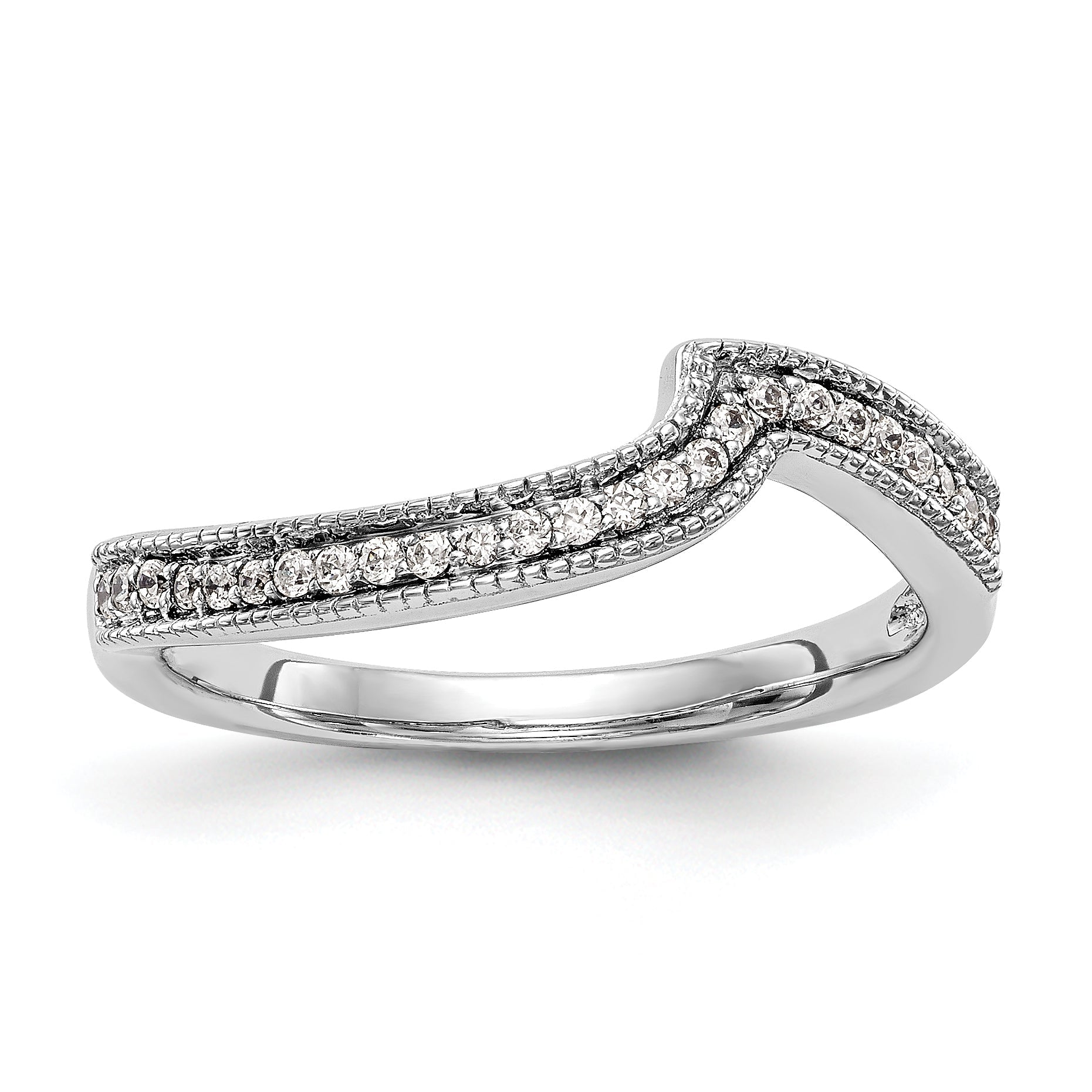 14K Weißgold Diamant Ehering, konturiert
