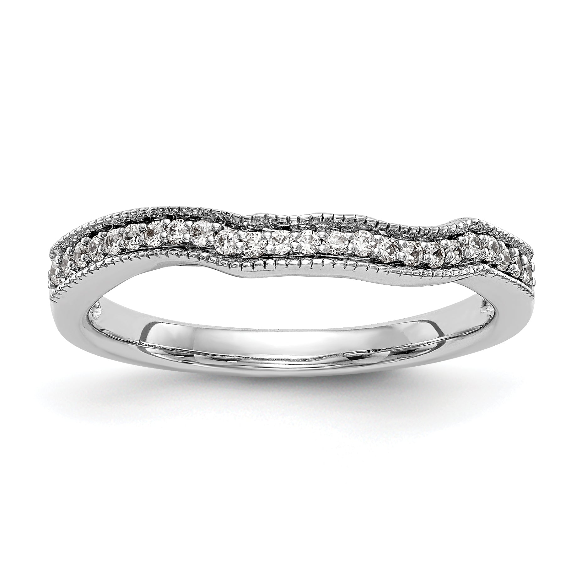 14K Weißgold Diamant-Ehering, konturiert