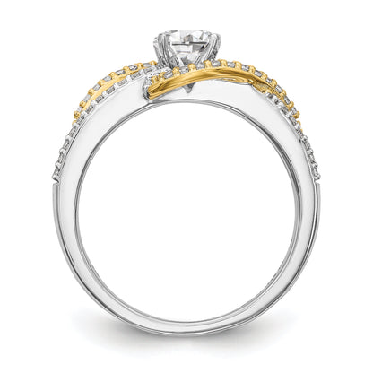 14K Bicolor-Gold Verlobungsring mit Krappenfassung, Kreuzdesign und Zirkonia