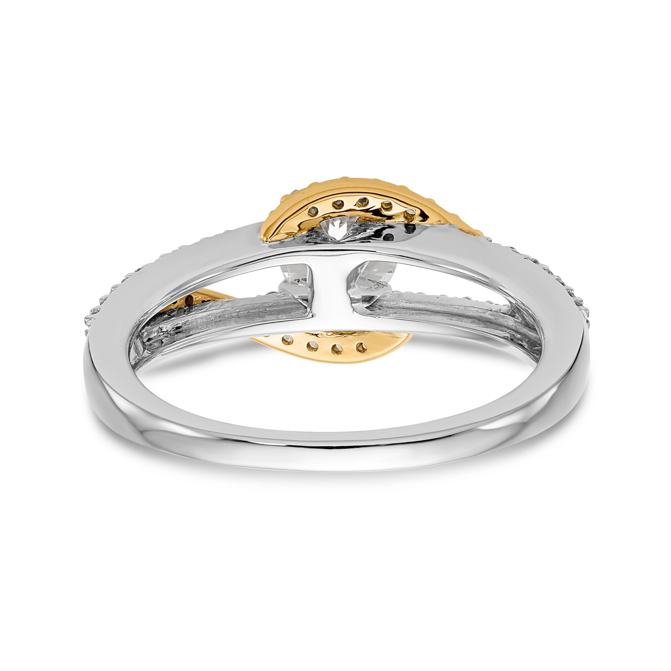 14K Bicolor-Gold Verlobungsring mit Krappenfassung, Kreuzdesign und Zirkonia