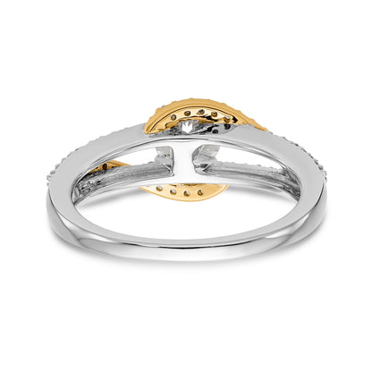 14K Bicolor-Gold Verlobungsring mit Krappenfassung, Kreuzdesign und Zirkonia