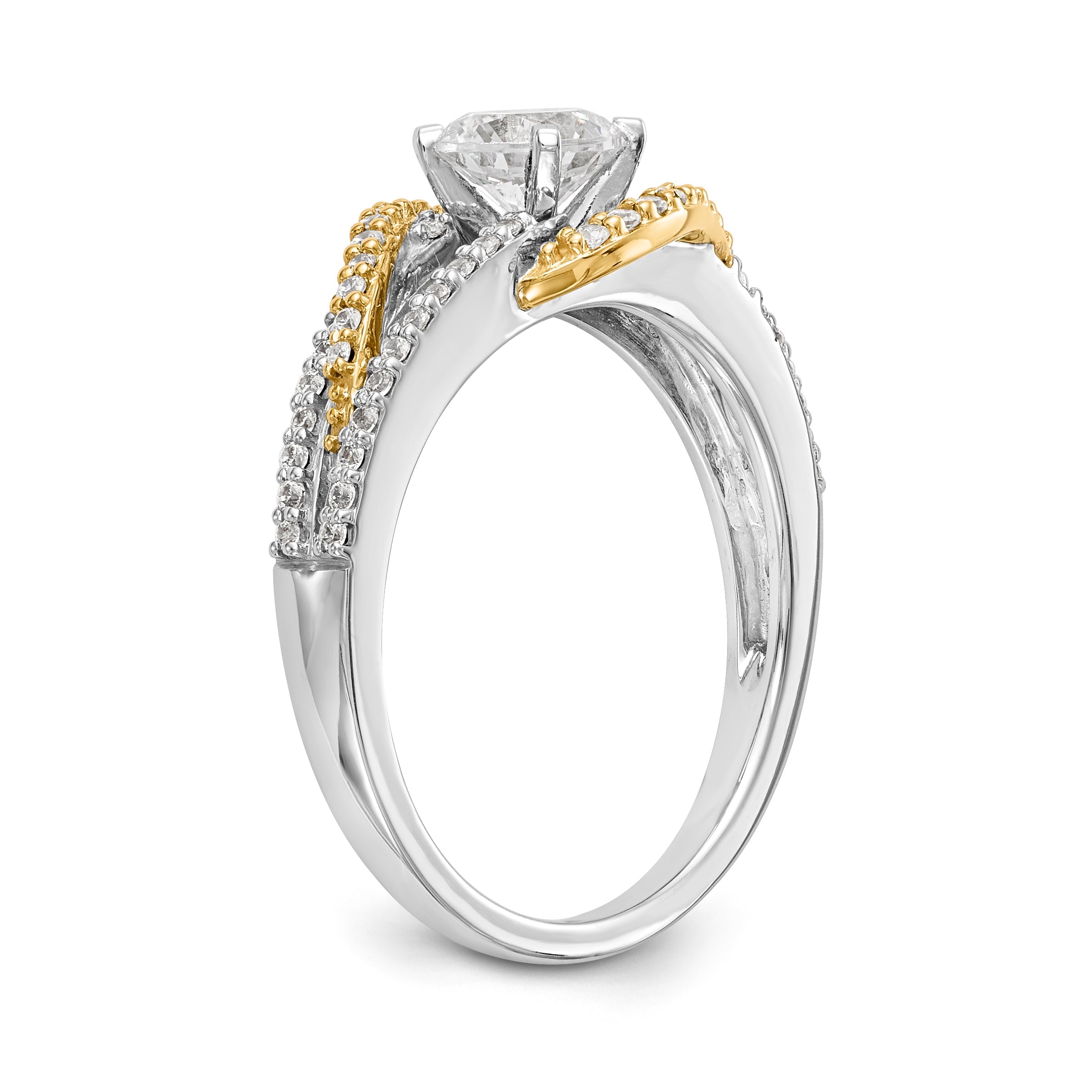 14K Bicolor-Gold Verlobungsring mit Krappenfassung, Kreuzdesign und Zirkonia