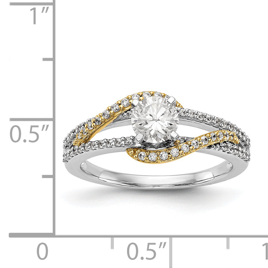 14K Bicolor-Gold Verlobungsring mit Krappenfassung, Kreuzdesign und Zirkonia