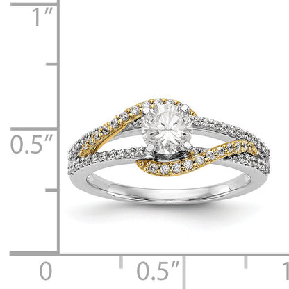 14K Bicolor-Gold Verlobungsring mit Krappenfassung, Kreuzdesign und Zirkonia