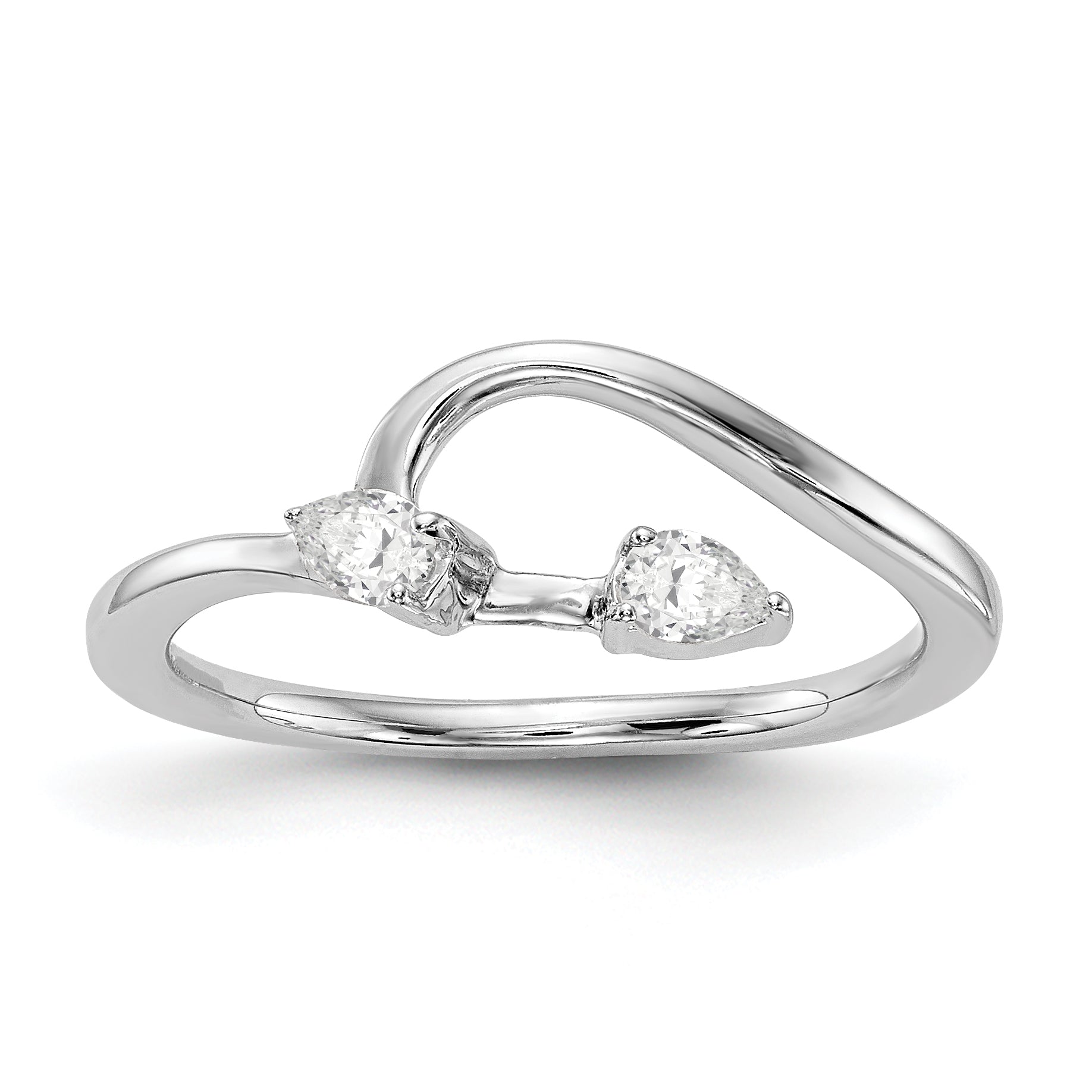 14K Weißgold Ehering mit Diamanten im Tropfen-Schliff
