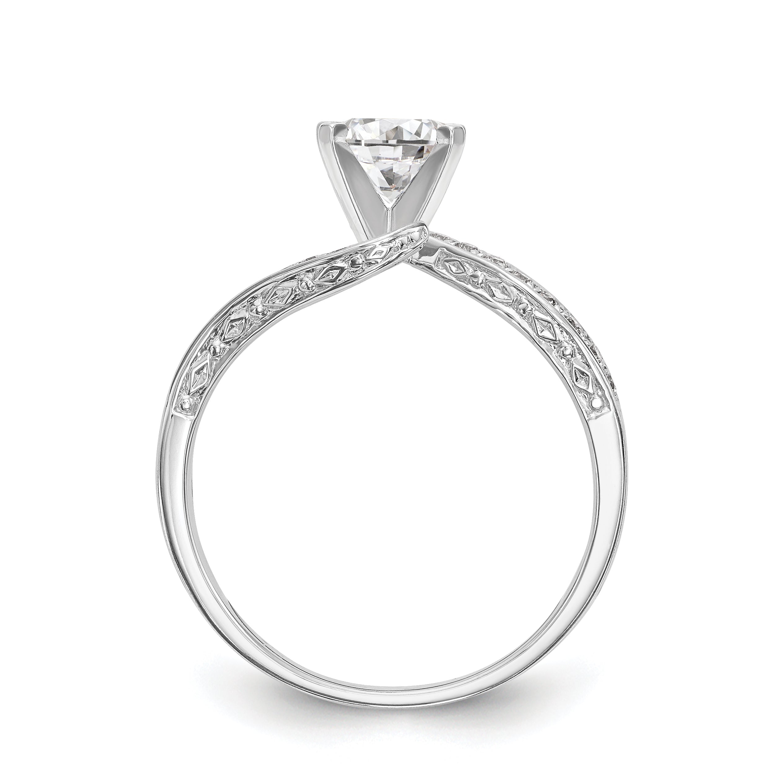 Verlobungsring aus 14K Weißgold mit Krappenfassung, Bypass-Design und simuliertem Diamanten