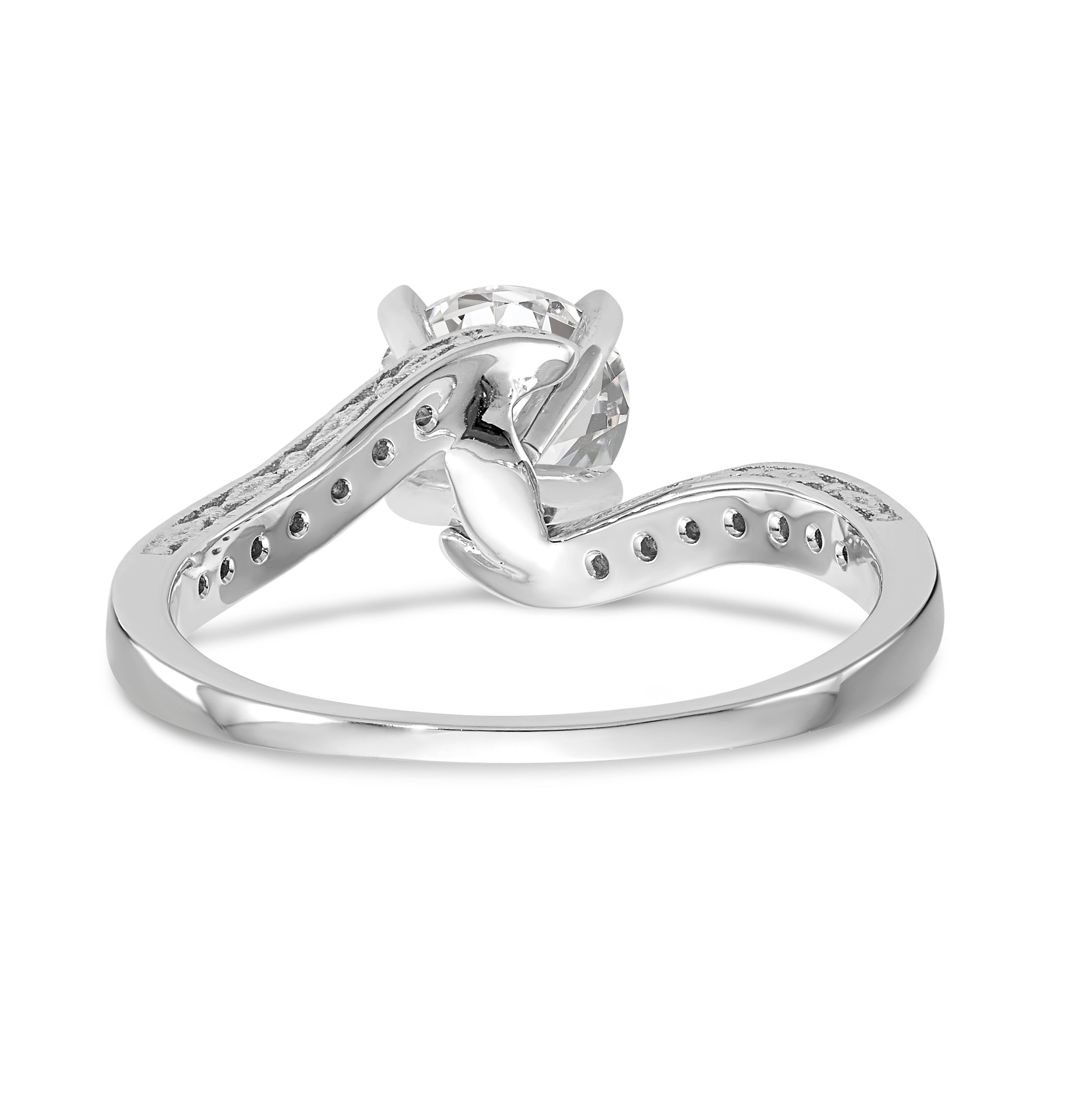 Verlobungsring aus 14K Weißgold mit Krappenfassung, Bypass-Design und simuliertem Diamanten