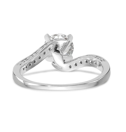 Verlobungsring aus 14K Weißgold mit Krappenfassung, Bypass-Design und simuliertem Diamanten