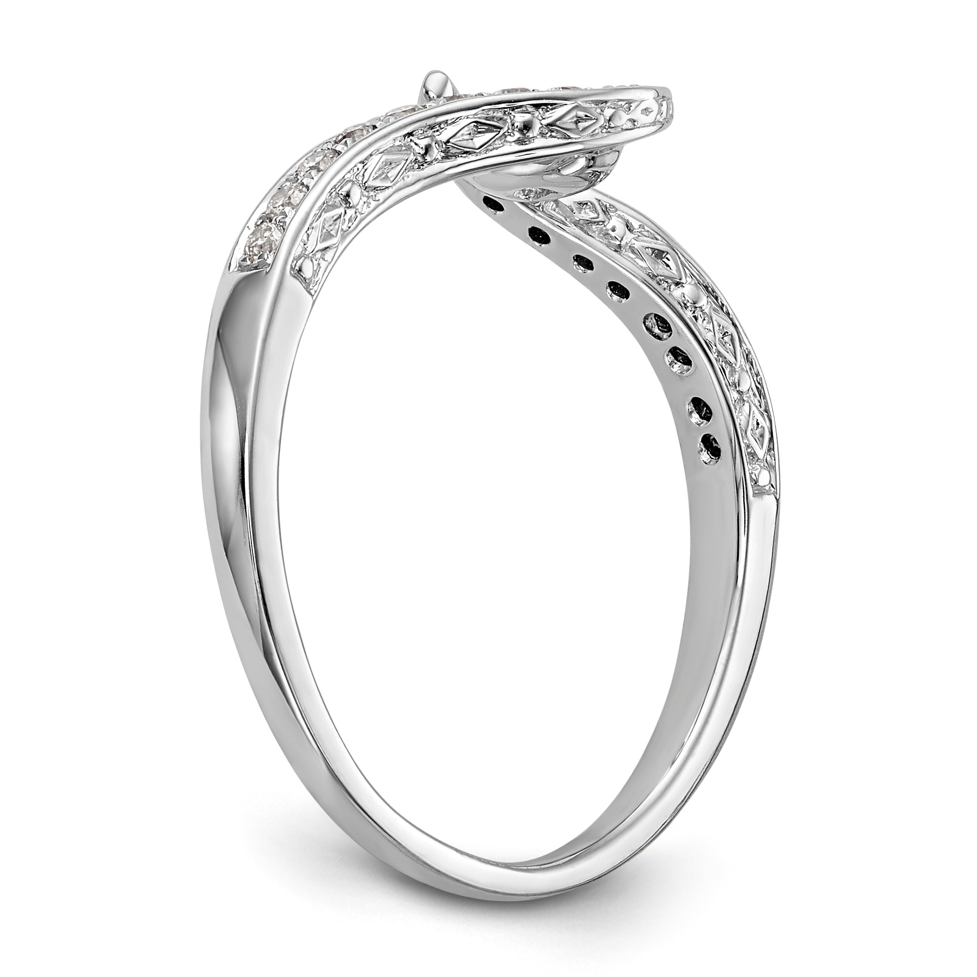 Verlobungsring aus 14K Weißgold mit Krappenfassung, Bypass-Design und simuliertem Diamanten