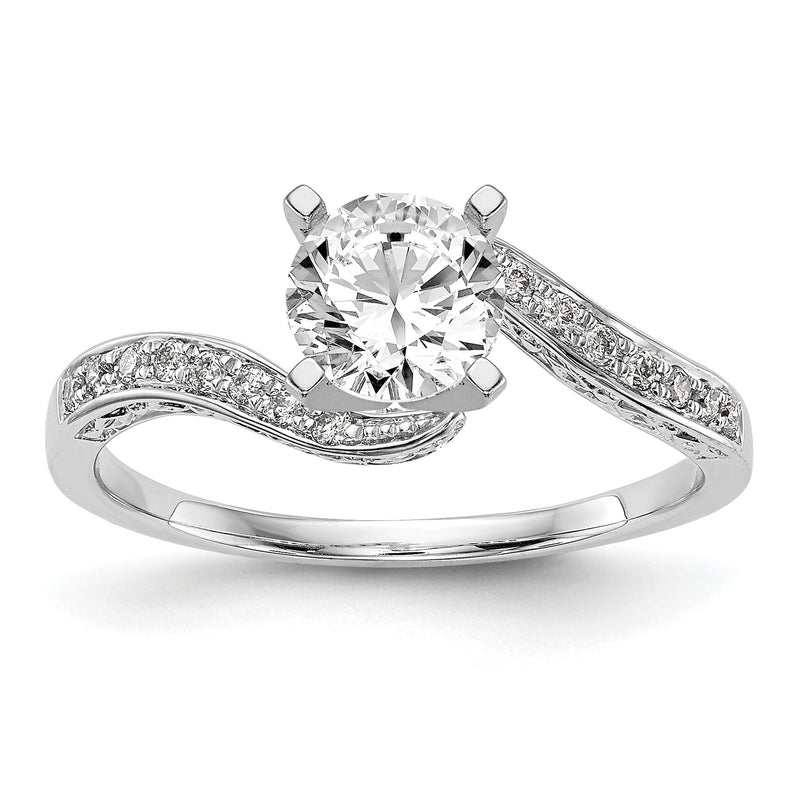 Verlobungsring aus 14K Weißgold mit Krappenfassung, Bypass-Design und simuliertem Diamanten