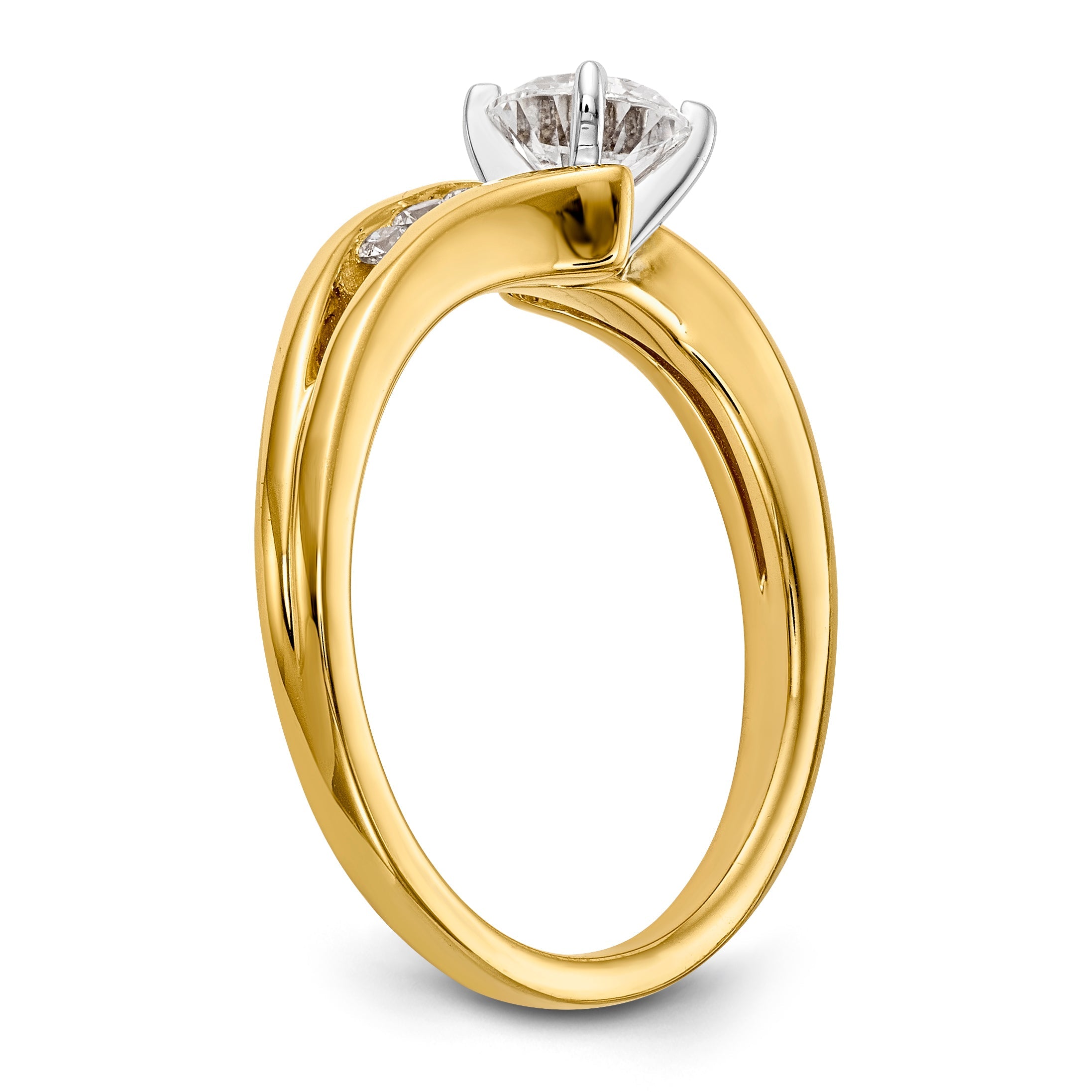 Verlobungsring mit Krappenfassung und simulierten Diamanten im Überkreuz-Design aus 14 Karat Gelbgold