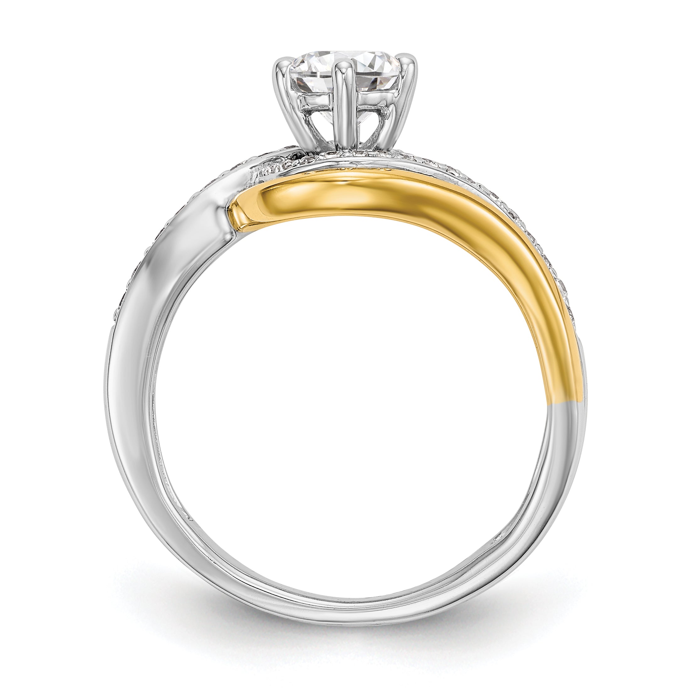 14K Bicolor Verlobungsring im Bypass-Stil mit Peg-Set-Fassung und simuliertem Diamanten