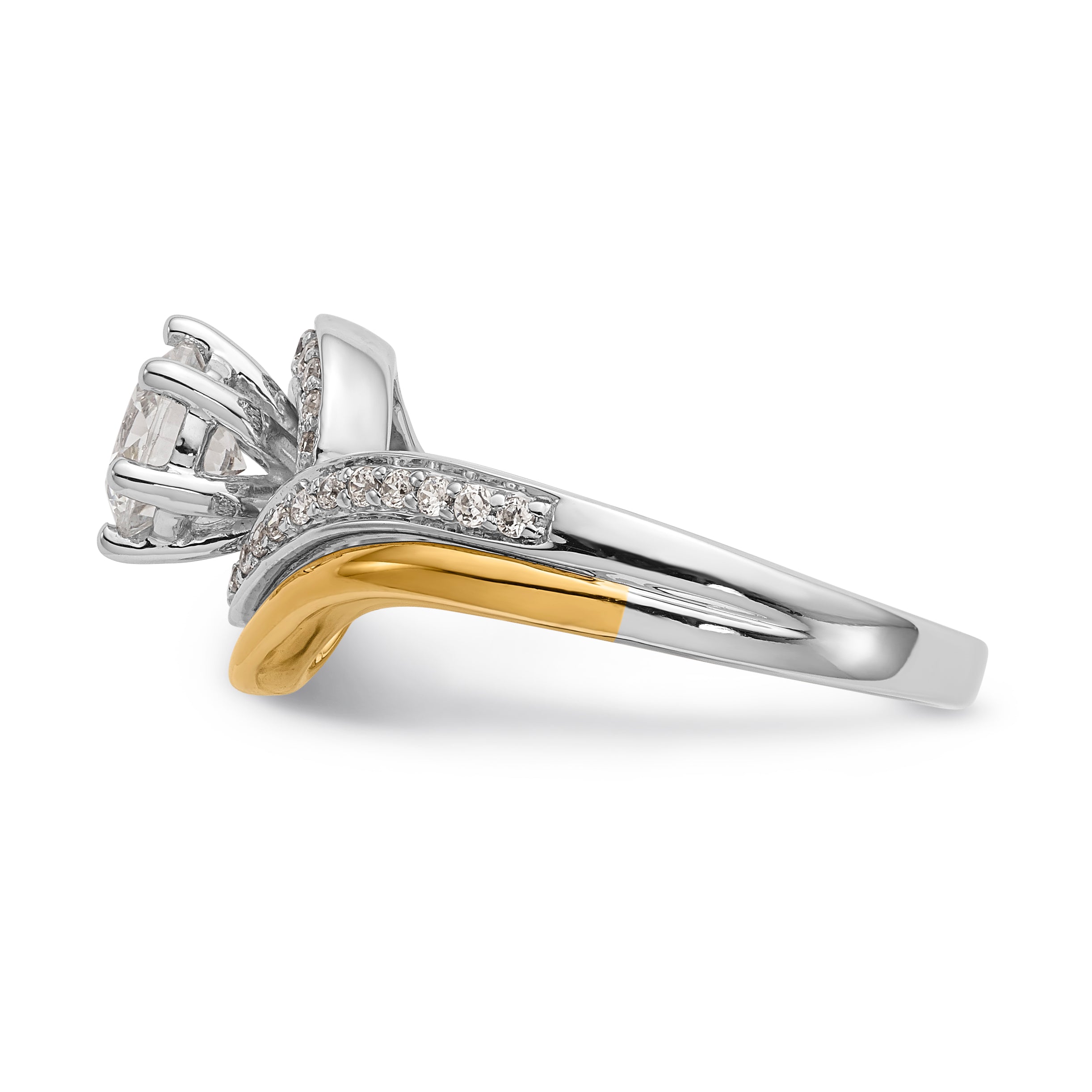 14K Bicolor Verlobungsring im Bypass-Stil mit Peg-Set-Fassung und simuliertem Diamanten
