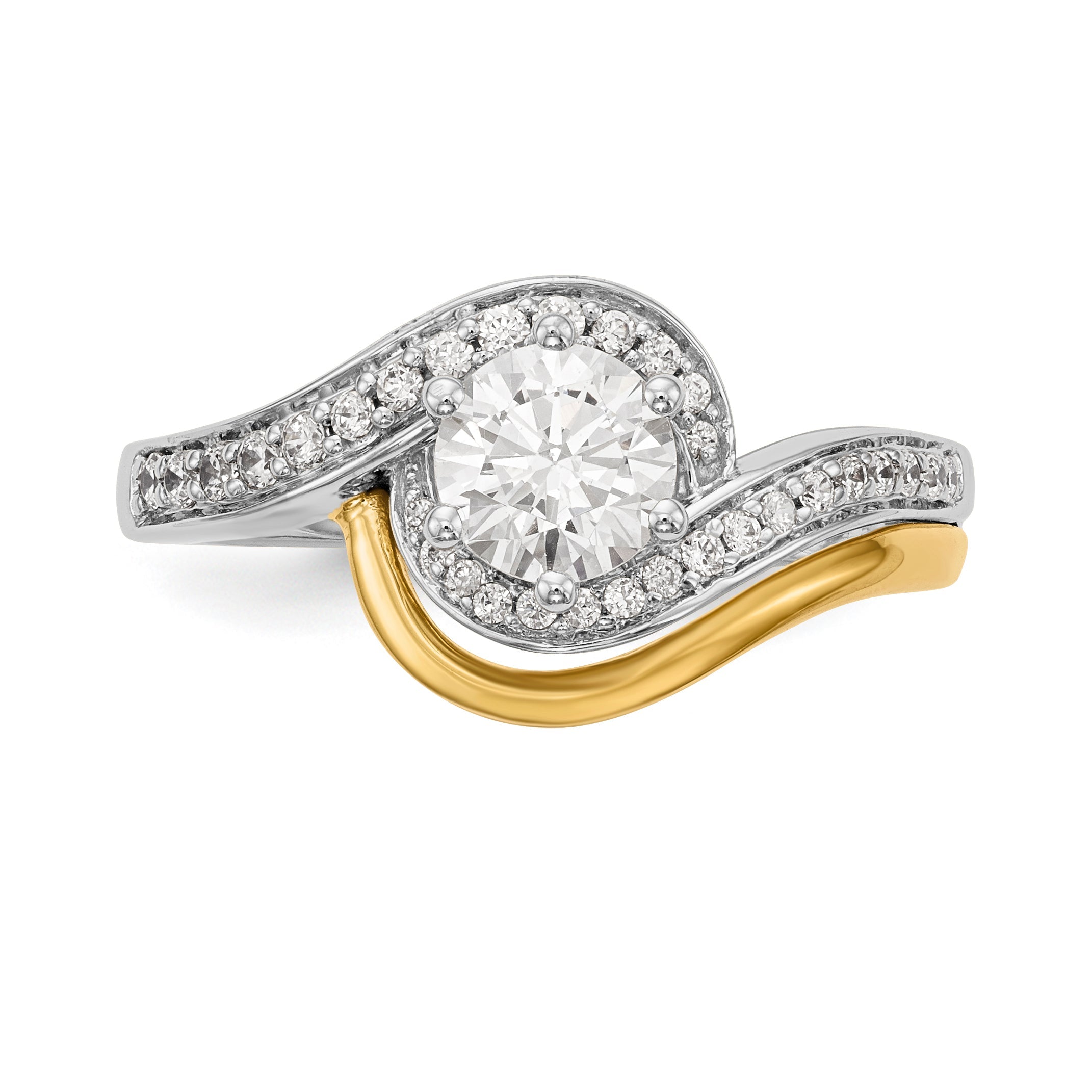 14K Bicolor Verlobungsring im Bypass-Stil mit Peg-Set-Fassung und simuliertem Diamanten