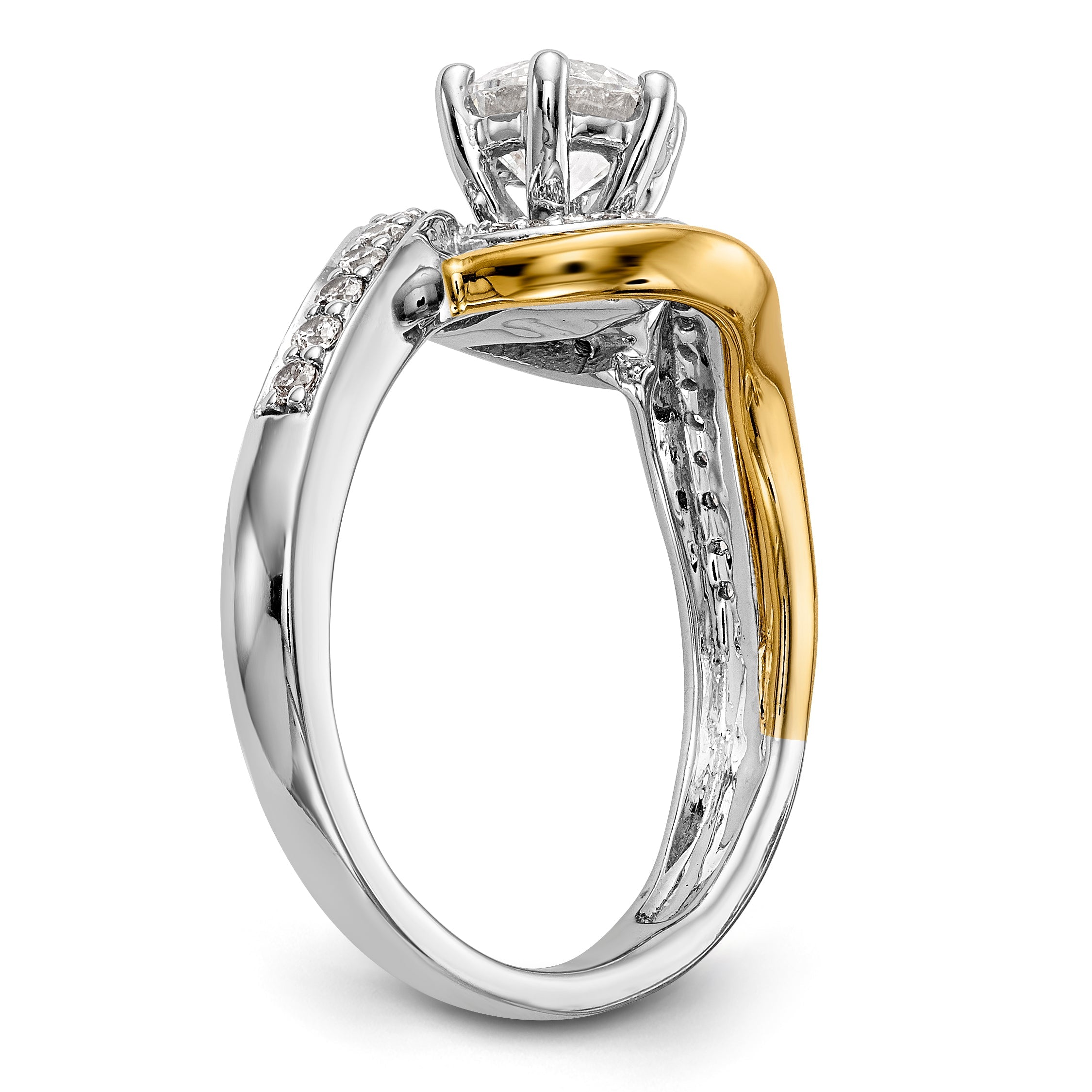 14K Bicolor Verlobungsring im Bypass-Stil mit Peg-Set-Fassung und simuliertem Diamanten