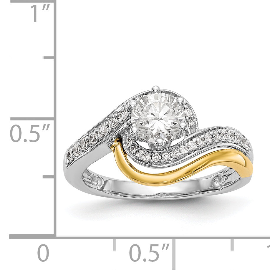 14K Bicolor Verlobungsring im Bypass-Stil mit Peg-Set-Fassung und simuliertem Diamanten