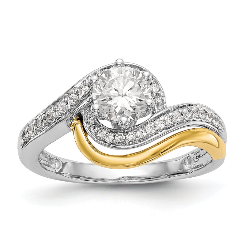 14K Bicolor Verlobungsring im Bypass-Stil mit Peg-Set-Fassung und simuliertem Diamanten