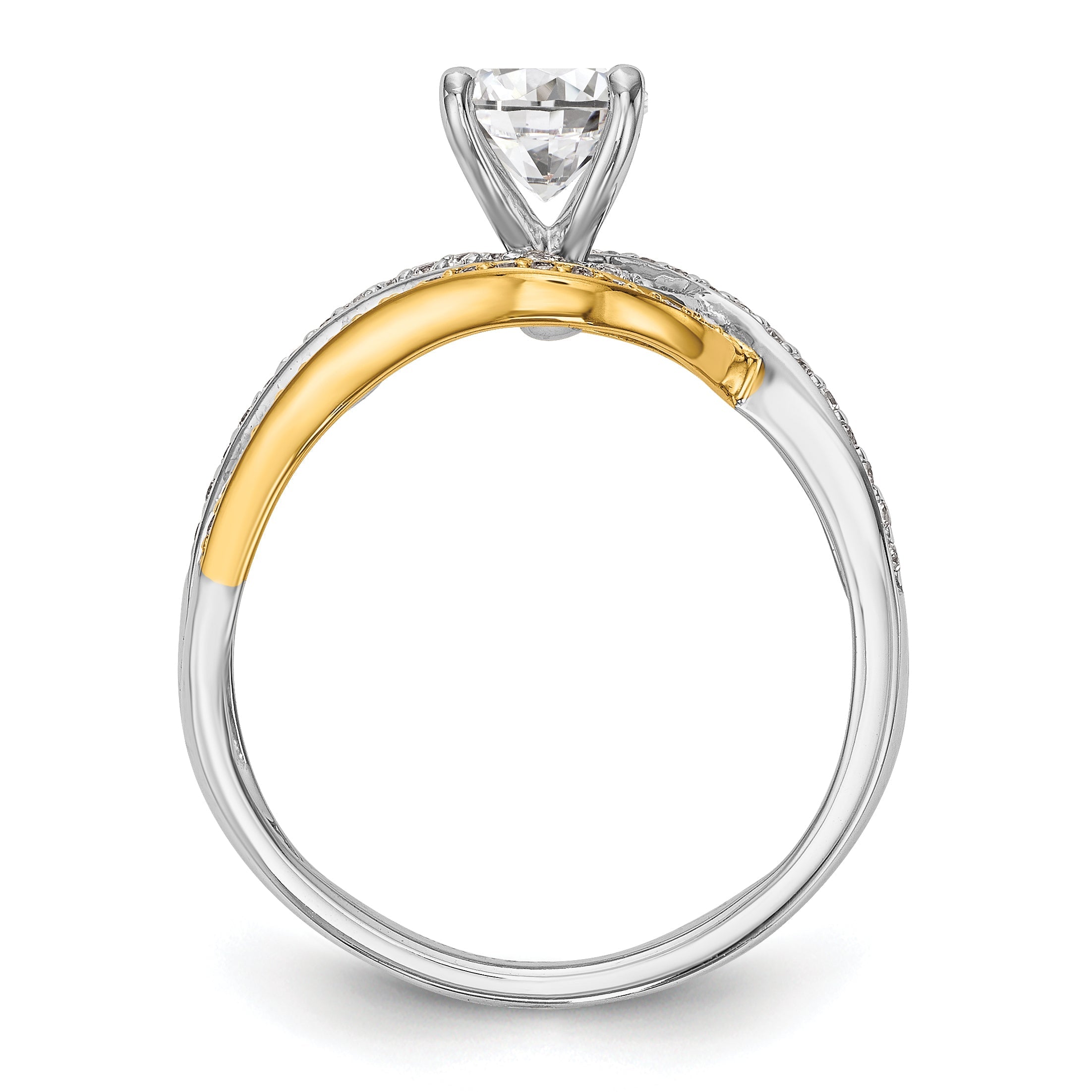 14K Bicolor Verlobungsring mit Zirkonia im Bypass-Design und Peg-Fassung