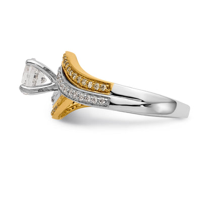 14K Bicolor Verlobungsring mit Zirkonia im Bypass-Design und Peg-Fassung