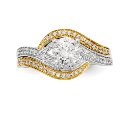 14K Bicolor Verlobungsring mit Zirkonia im Bypass-Design und Peg-Fassung