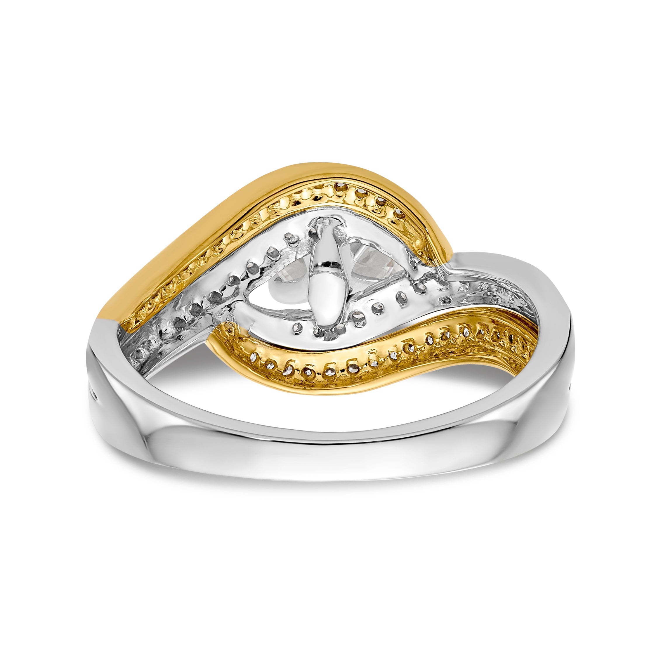 14K Bicolor Verlobungsring mit Zirkonia im Bypass-Design und Peg-Fassung