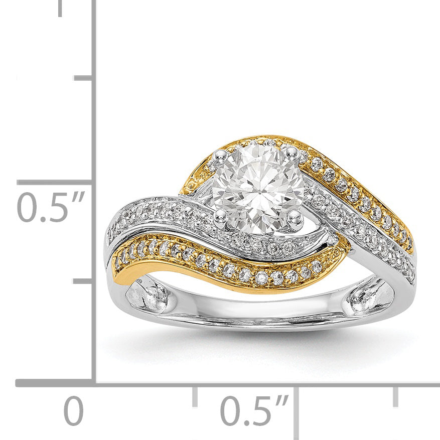 14K Bicolor Verlobungsring mit Zirkonia im Bypass-Design und Peg-Fassung