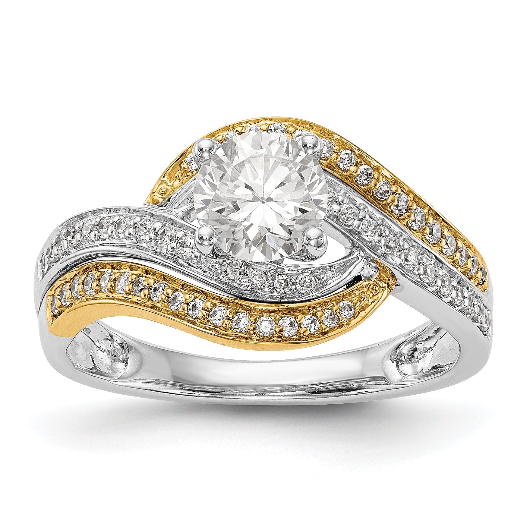 14K Bicolor Verlobungsring mit Zirkonia im Bypass-Design und Peg-Fassung