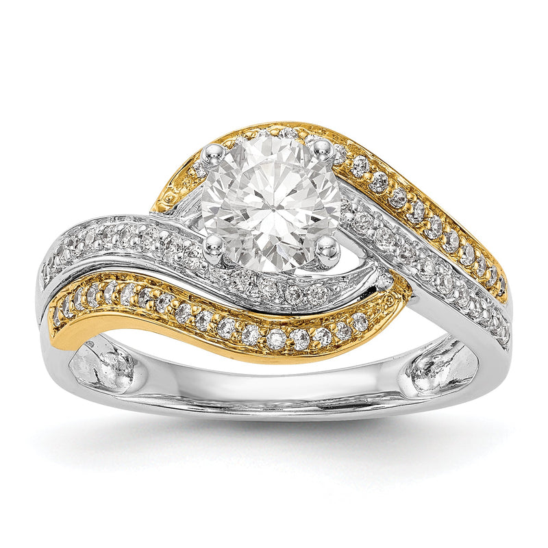 14K Bicolor Verlobungsring mit Zirkonia im Bypass-Design und Peg-Fassung